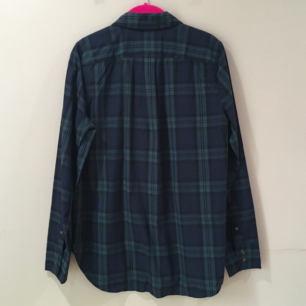 J.Crew Beaded Chevron Popover Shirt Blackwatch Plaid Green Blue Long Sleeve Sz 8 - Picture 2 of 7